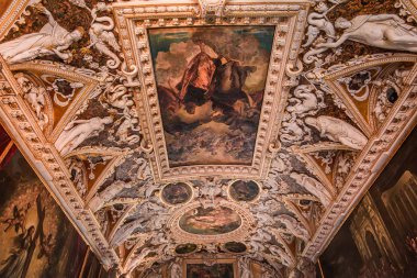 Venedik, İtalya, 21 Nisan 2018: iç mekanlar ve doge Sarayı, 21 Nisan 2018, Venedik, İtalya'nın mimari detaylar