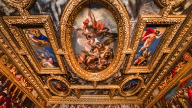 Venedik, İtalya, 21 Nisan 2018: iç mekanlar ve doge Sarayı, 21 Nisan 2018, Venedik, İtalya'nın mimari detaylar