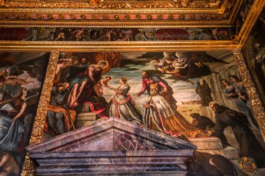 Venedik, İtalya, 21 Nisan 2018: iç mekanlar ve doge Sarayı, 21 Nisan 2018, Venedik, İtalya'nın mimari detaylar