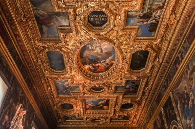 Venedik, İtalya, 21 Nisan 2018: iç mekanlar ve doge Sarayı, 21 Nisan 2018, Venedik, İtalya'nın mimari detaylar