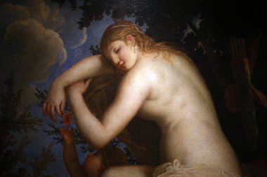 Venedik, İtalya, 22 Nisan 2018: iç dekor, tavan ve freskleri Ca Rezzonico Sarayı, 22 Nisan 2018, Venedik, İtalya