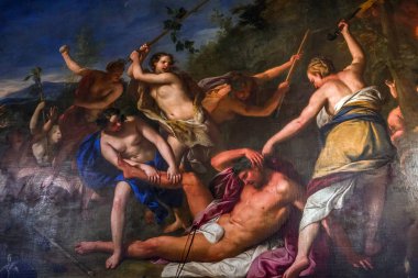 Venedik, İtalya, 22 Nisan 2018: iç dekor, tavan ve fresk Ca'Rezzonico Sarayı, 22 Nisan 2018, Venedik, İtalya