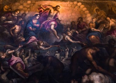 Venedik, İtalya, 22 Nisan 2018: iç mekanlar ve ayrıntılarını bazilika Santa Maria gloriosa dei Frari, 22 Nisan 2018, Venedik, İtalya