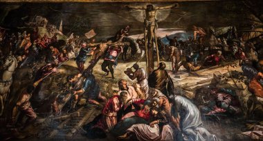 Venedik, İtalya, 22 Nisan 2018: scuola grande di san rocco, 22 Nisan 2018, Venedik, İtalya, mimari detais