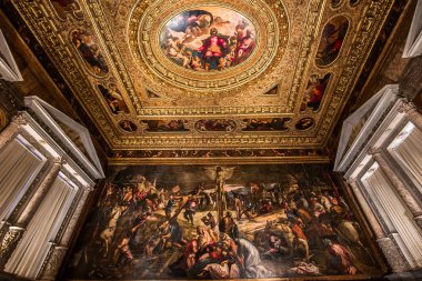Venedik, İtalya, 22 Nisan 2018: scuola grande di san rocco, 22 Nisan 2018, Venedik, İtalya, mimari detais
