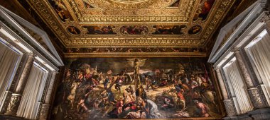 Venedik, İtalya, 22 Nisan 2018: scuola grande di san rocco, 22 Nisan 2018, Venedik, İtalya, mimari detais