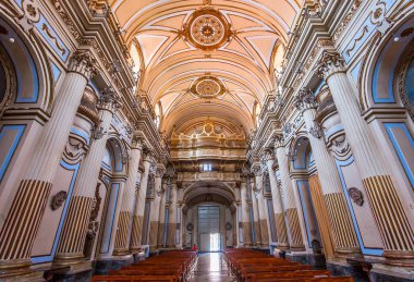 Catania, Sicilya, İtalya, 12 Haziran 2018: iç mekanlar ve freskleri San Placido kilise, 12 Haziran 2018, Catania, Sicilya, İtalya