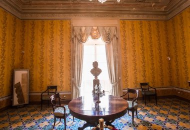 Noto, Sicilya, İtalya, 16 Haziran 2018: iç mimari detaylar Nicolaci Sarayı, 16 Haziran 2018, Noto, Sicilya, İtalya