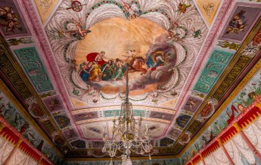 Noto, Sicilya, İtalya, 16 Haziran 2018: iç mimari detaylar Nicolaci Sarayı, 16 Haziran 2018, Noto, Sicilya, İtalya