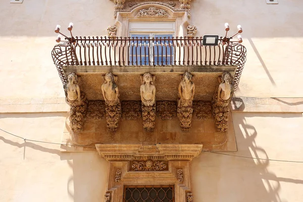 Noto Szicília Olaszország Június 2018 Kültéren Építészeti Részletek Nicolaci Palace — Stock Fotó