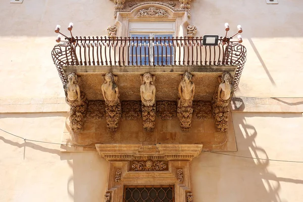 Noto Sicilia Italia Giugno 2018 Dettagli Architettonici Esterni Palazzo Nicolaci — Foto Stock