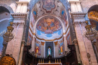 Catania, Sicilya, İtalya, 12 Haziran 2018: iç mekanlar ve freskleri Bazilikası duomo Kilisesi, 12 Haziran 2018, Catania, Sicilya, İtalya