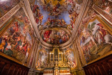 Acireale, Sicilya, İtalya, 11 Haziran 2018: San Sebastiano kilisede, freskleri ayrıntıları, 11 Haziran 2018, Acireale, Sicilya, İtalya