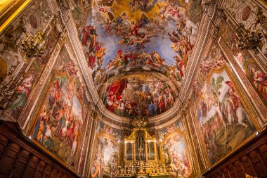 Acireale, Sicilya, İtalya, 11 Haziran 2018: San Sebastiano kilisede, freskleri ayrıntıları, 11 Haziran 2018, Acireale, Sicilya, İtalya