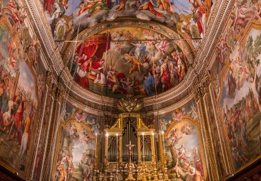 Acireale, Sicilya, İtalya, 11 Haziran 2018: San Sebastiano kilisede, freskleri ayrıntıları, 11 Haziran 2018, Acireale, Sicilya, İtalya