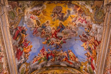 Acireale, Sicilya, İtalya, 11 Haziran 2018: San Sebastiano kilisede, freskleri ayrıntıları, 11 Haziran 2018, Acireale, Sicilya, İtalya