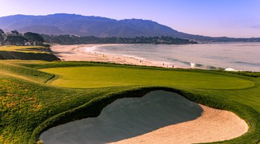 A view of Pebble Beach golf  course, Monterey, California, USA clipart