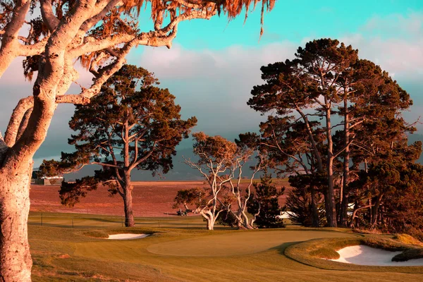 Golfplatz an der Küste in Kalifornien lizenzfreie Stockfotos
