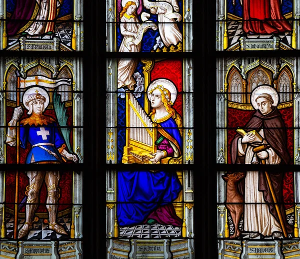 Óculos manchados da catedral, Josselin, França — Fotografia de Stock