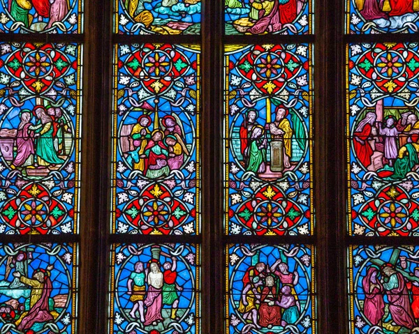 Stained glasses of the cathedral, Josselin, France — Stock Photo, Image