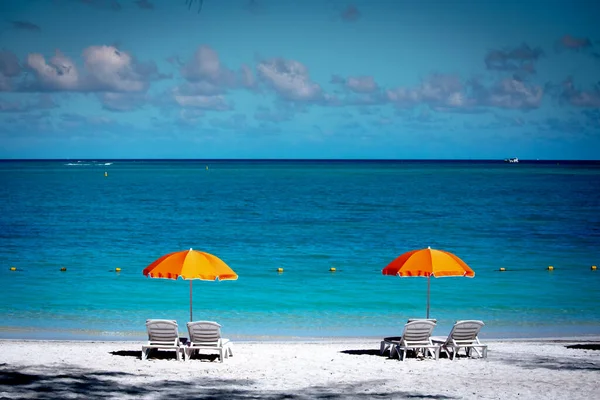 Parasols Plage Sable Maurice Île — Photo