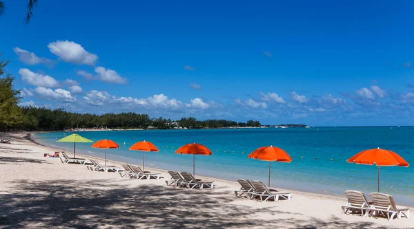 Parasols Plage Sable Maurice Île — Photo