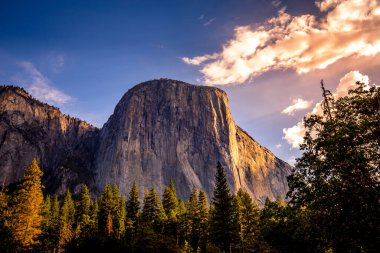 El Capitan 'ın dünyaca ünlü kaya tırmanışı duvarı, Yosemite Ulusal Parkı, Kaliforniya, ABD