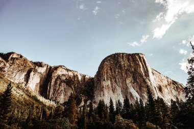 El Capitan 'ın dünyaca ünlü kaya tırmanışı duvarı, Yosemite Ulusal Parkı, Kaliforniya, ABD