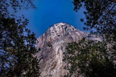 El Capitan 'ın dünyaca ünlü kaya tırmanışı duvarı, Yosemite Ulusal Parkı, Kaliforniya, ABD
