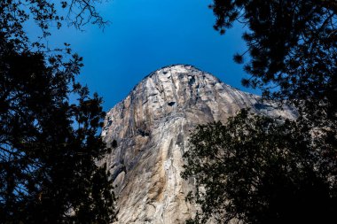 El Capitan 'ın dünyaca ünlü kaya tırmanışı duvarı, Yosemite Ulusal Parkı, Kaliforniya, ABD