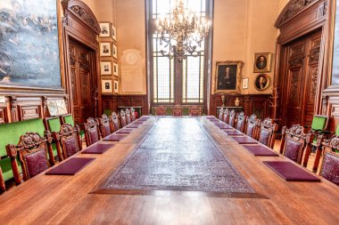 PARIS, FRANCE, SEPTEMBER 21, 2025 : interiors and architectural decors of Sorbonne university, founded year 1253