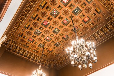PARIS, FRANCE, SEPTEMBER 21, 2025 : interiors and architectural decors of Sorbonne university, founded year 1253