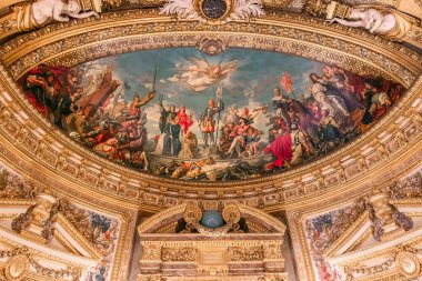 PARIS, FRANCE, 20 EYLÜL 2025: Fransız Cumhuriyeti Senatosu 'nun iç mimari ve mimari dekorları, parlamento binası