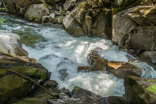 Whitewater Rushes Rocky Terrain Denny Creek Washington State — Stock Photo, Image