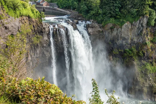 Gibi aşağı Snoqualmie Falls basamaklandırır sis yükselir.