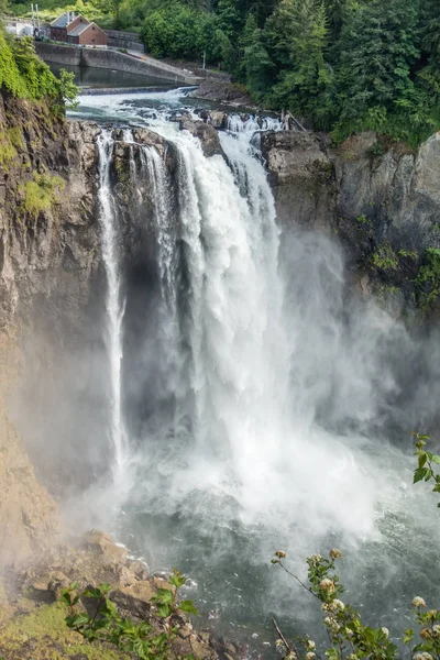 Gibi aşağı Snoqualmie Falls basamaklandırır sis yükselir.
