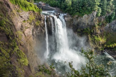 Gibi aşağı Snoqualmie Falls basamaklandırır sis yükselir.