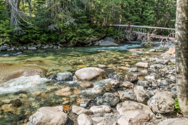 Denny Creek Washington eyaletinde kayaların üzerinden akan su bir görünümünü.