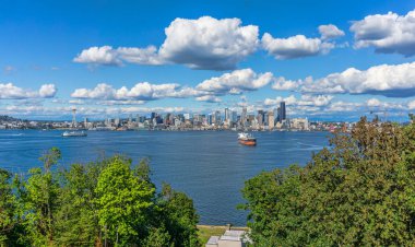 Seattle manzarası ve Elliott Bay bir görünüm.