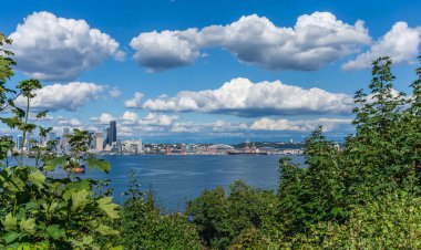 Seattle manzarası ve Elliott Bay bir görünüm.