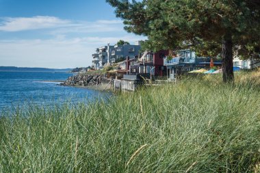 Kıyı Batı Seattle, Washington'da bir görüntü. Gelgit mevcuttur.