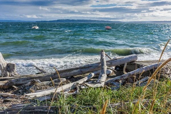 Dua Perahu Bob Atas Air Berombak Puget Sound Lokasi Taman — Stok Foto