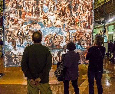 Tacoma, Wa, Amerika Birleşik Devletleri - 11 Ekim 2018 sanatseverler için teşekkür ederiz, Michaelangelo Sistine Şapeli'nin sanat exhiibt asma. Tacoma Armory konumudur.