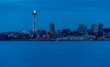 Seattle manzarası, gece görünümü.
