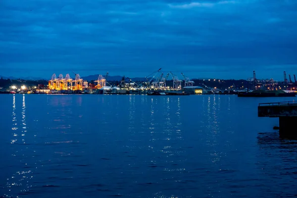 Una Vista Del Porto Seattle Ligthts Notte — Foto Stock