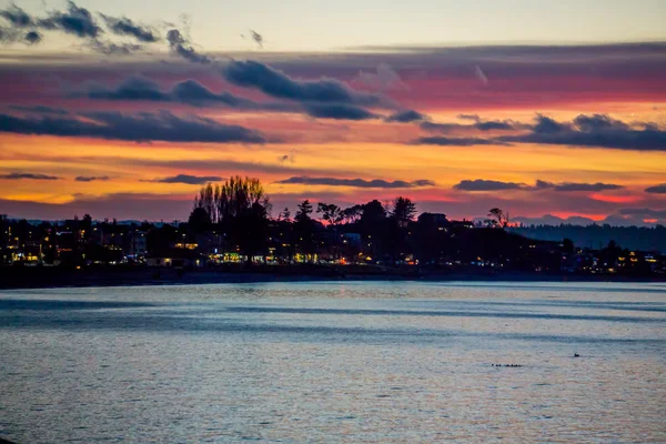 Hemel Rijk Aan Kleuren Als Zon Alki Strand West Seattle — Stockfoto