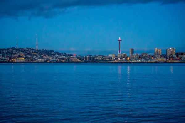 Una Vista Dello Skyline Seattle Sera — Foto Stock