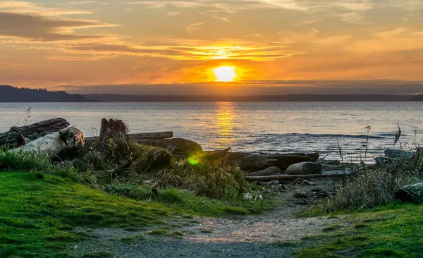 Sol Põe Sobre Puget Sound Noroeste Pacífico — Fotografia de Stock