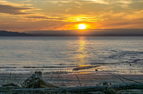 Sol Põe Sobre Puget Sound Noroeste Pacífico — Fotografia de Stock