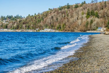Burien, Washington Seahurst Beach shoreline suya düşünce.